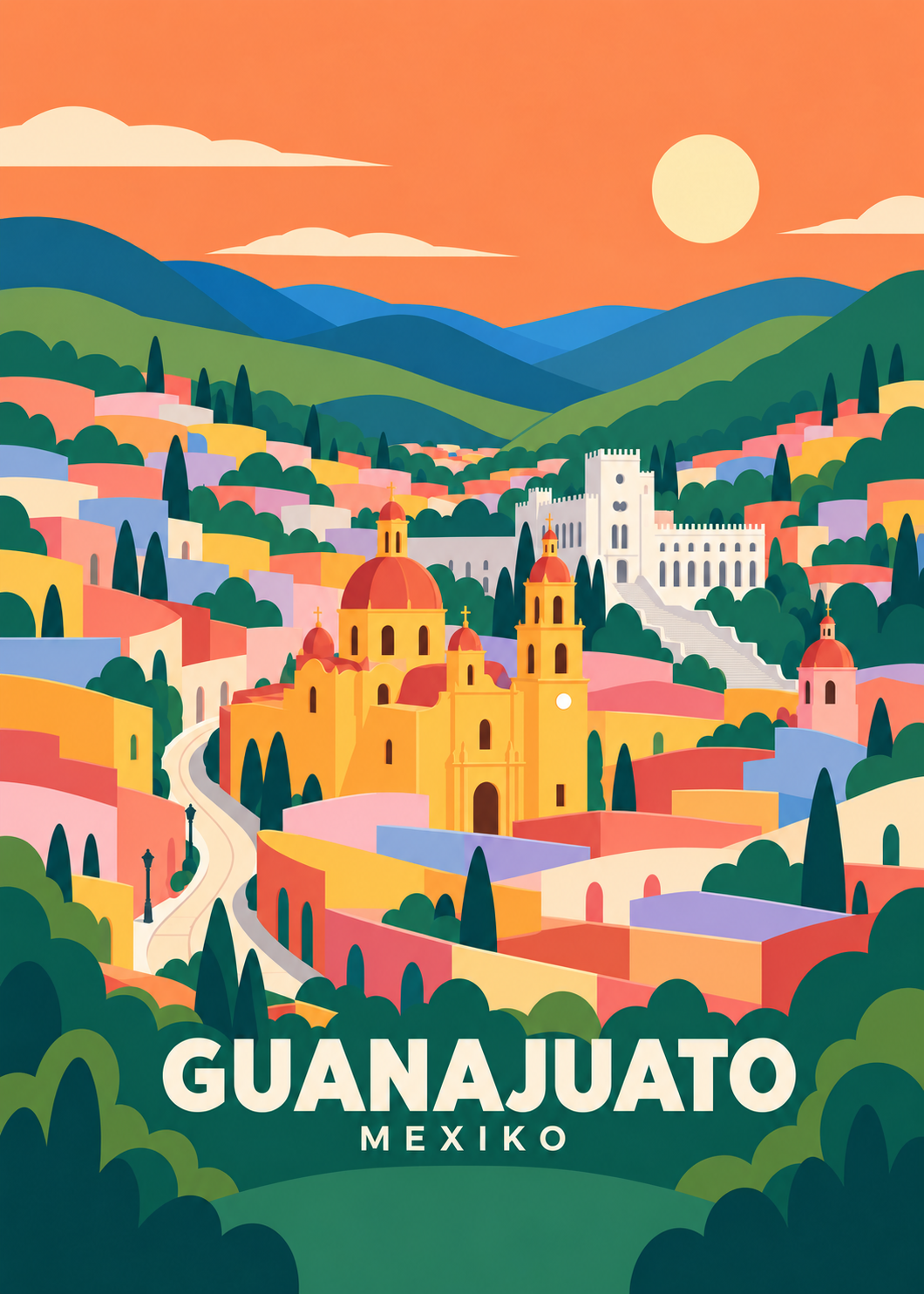 Guanajuato – geometrische Illustration der farbenfrohen Stadt in Mexiko