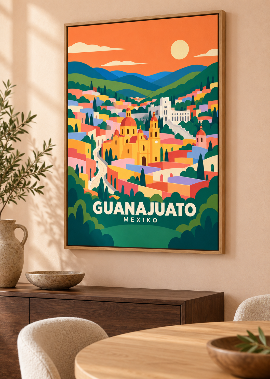 Guanajuato – Leinwand mit Naturholz-Schattenfugenrahmen