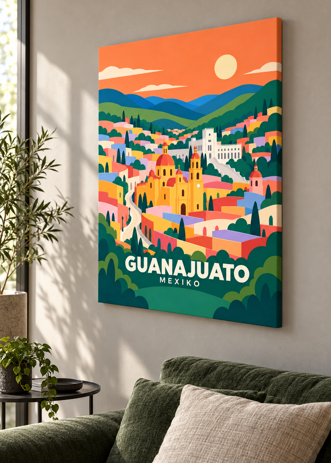 Guanajuato – rahmenlose matte Slim-Leinwand im Wohnraum