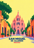 San Miguel de Allende – geometrische Illustration der rosa Parroquia in Mexiko