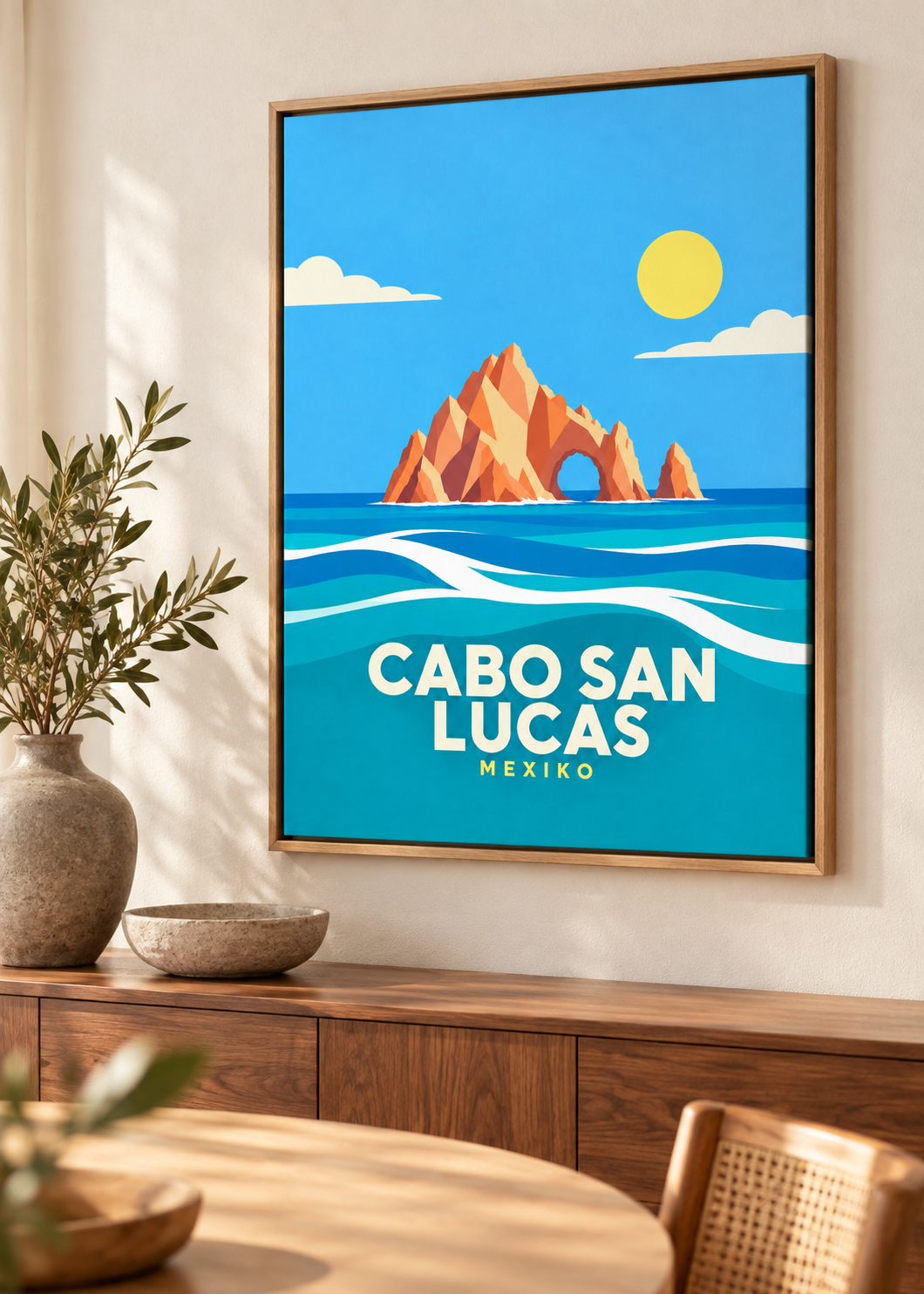 Cabo San Lucas als Leinwand im Eichen-Schattenfugenrahmen