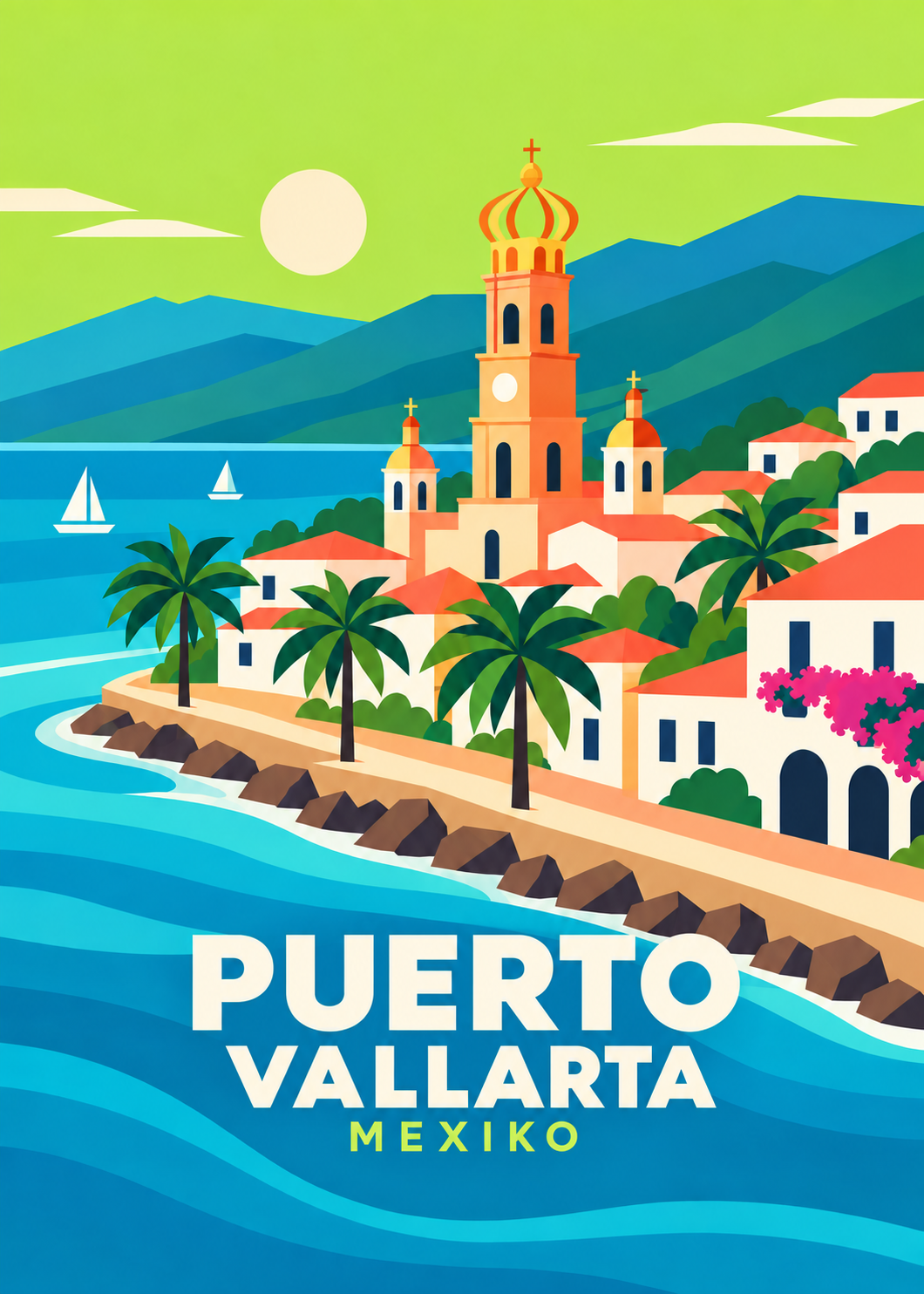 Puerto Vallarta – geometrische Illustration, Mexiko