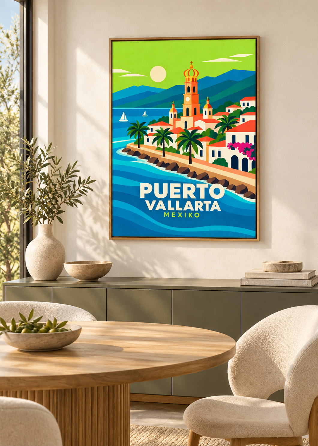 Puerto Vallarta als Leinwand im Eichen-Schattenfugenrahmen