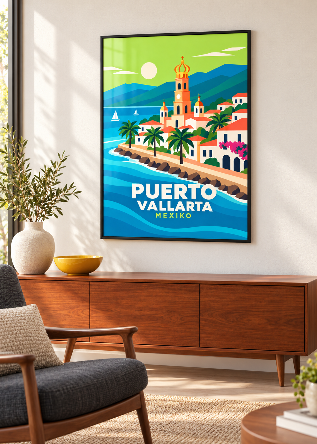 Puerto Vallarta im dünnen schwarzen Rahmen mit Acrylglas