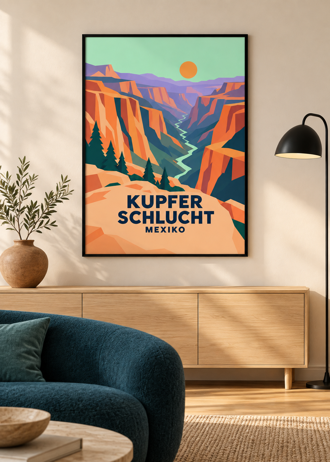 Kupferschlucht im dünnen schwarzen Rahmen mit Acrylglas