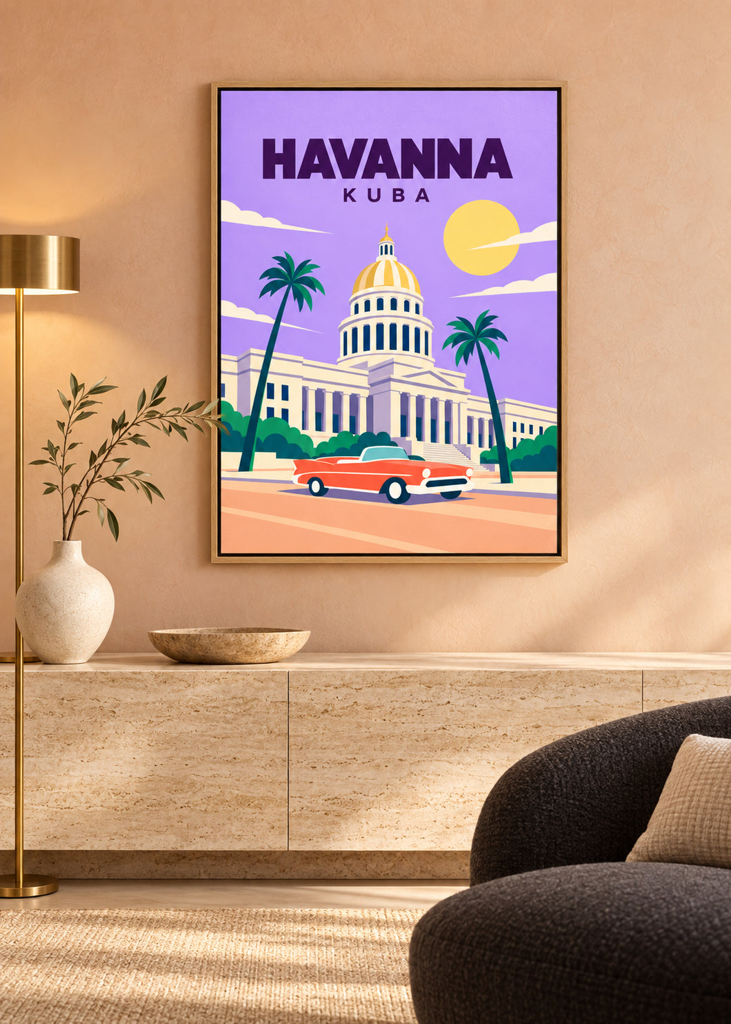 Havanna auf Leinwand im Naturholz-Schattenfugenrahmen