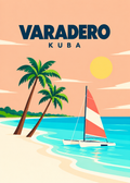 Varadero – geometrische Illustration von Strand und Katamaran in Kuba