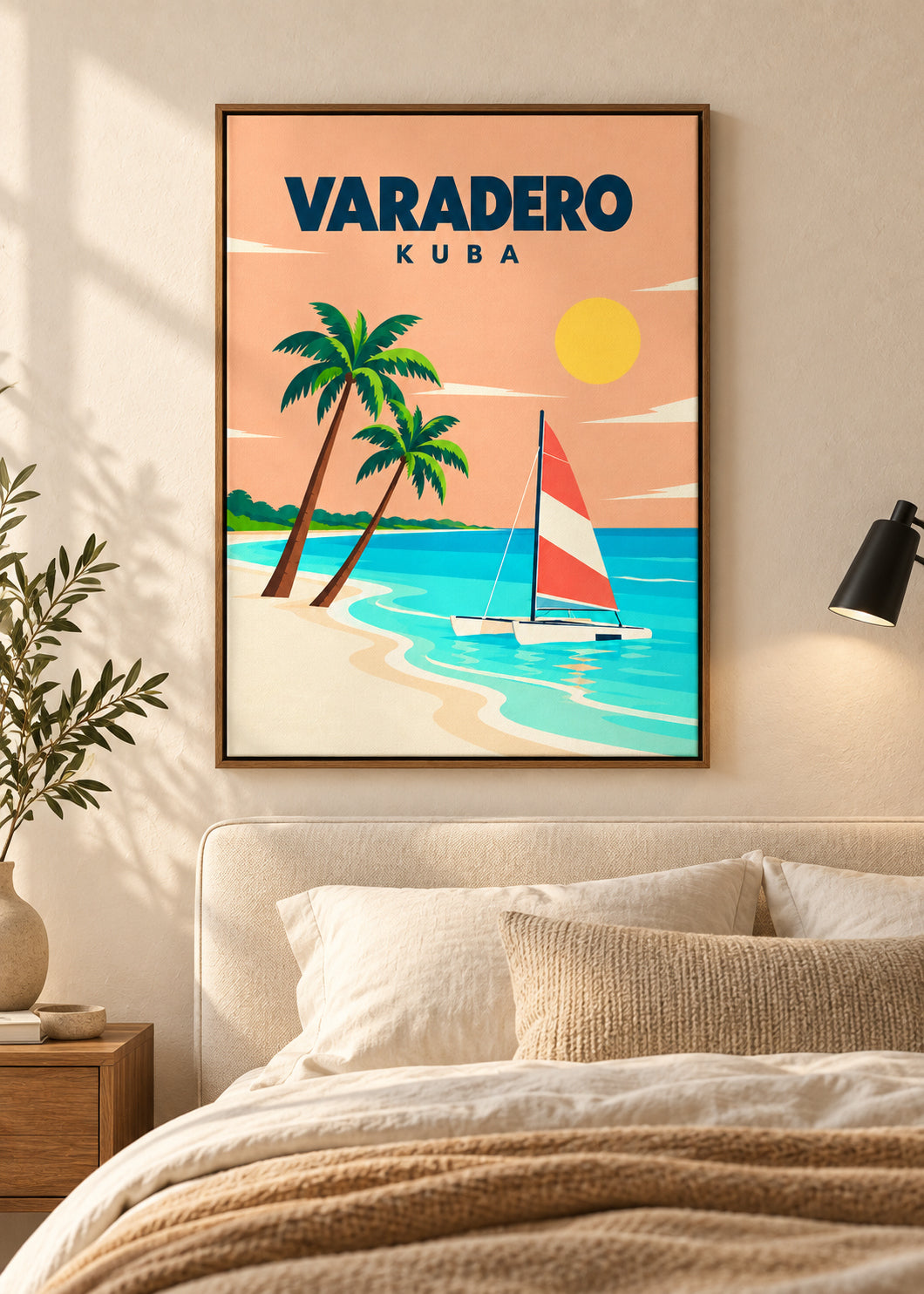 Varadero auf Leinwand im Naturholz-Schattenfugenrahmen