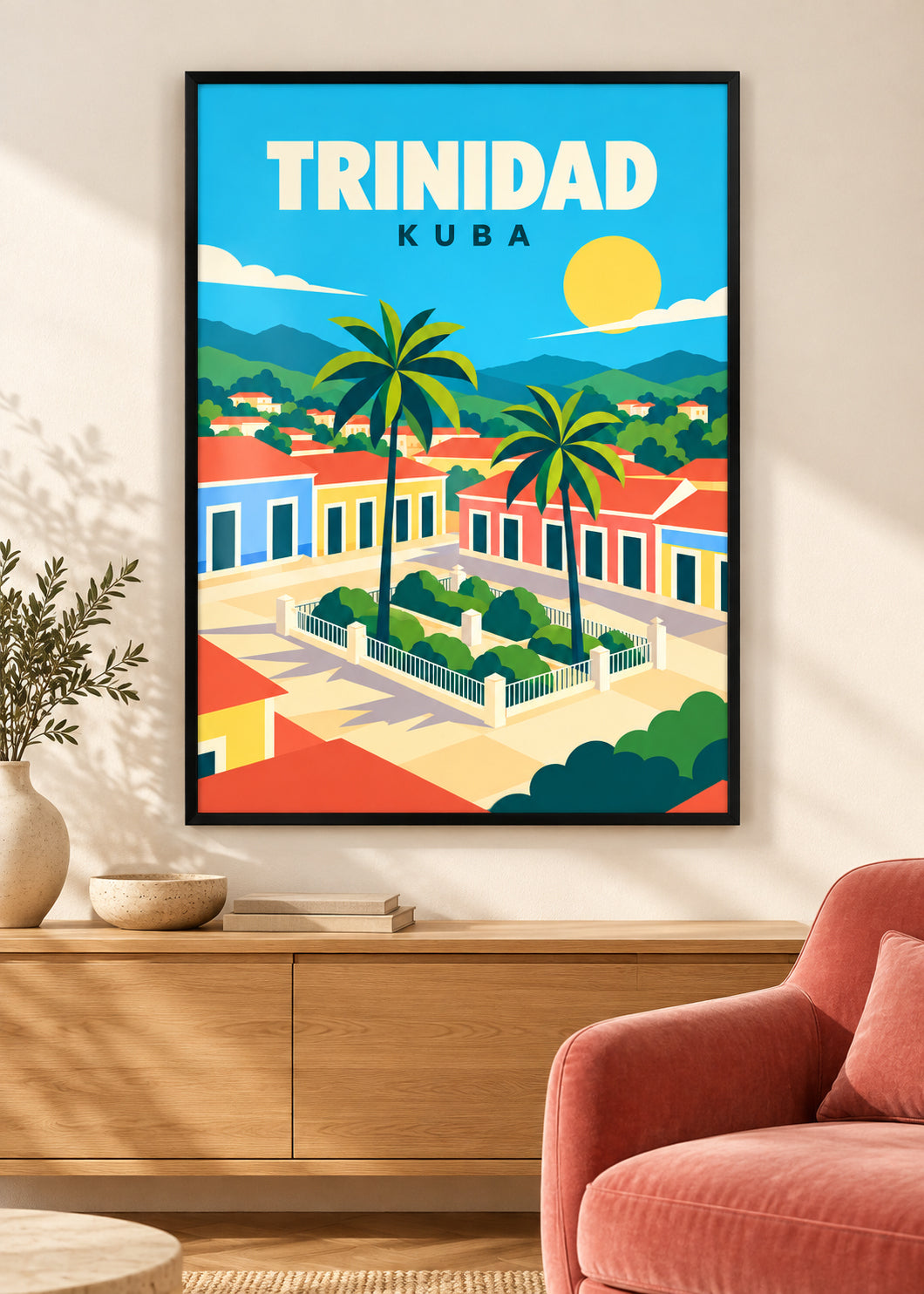 Trinidad im dünnen schwarzen Rahmen mit klarem Acrylglas