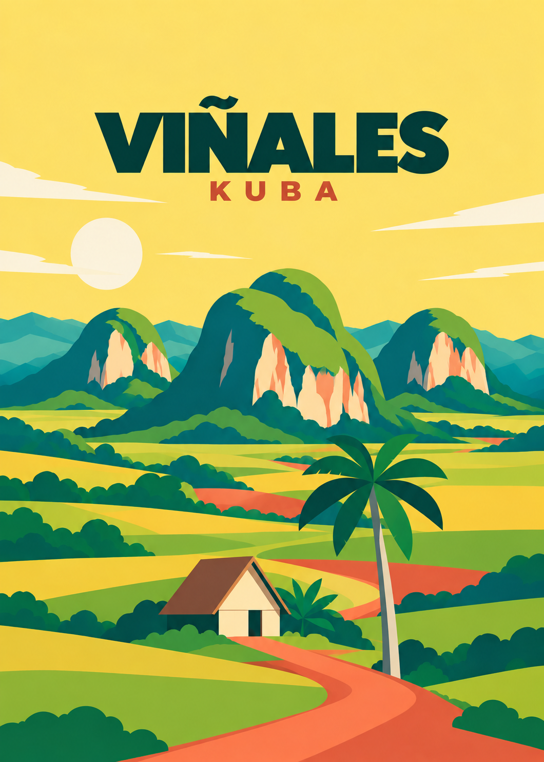 Viñales – geometrische Illustration der Mogotes und des Tals in Kuba