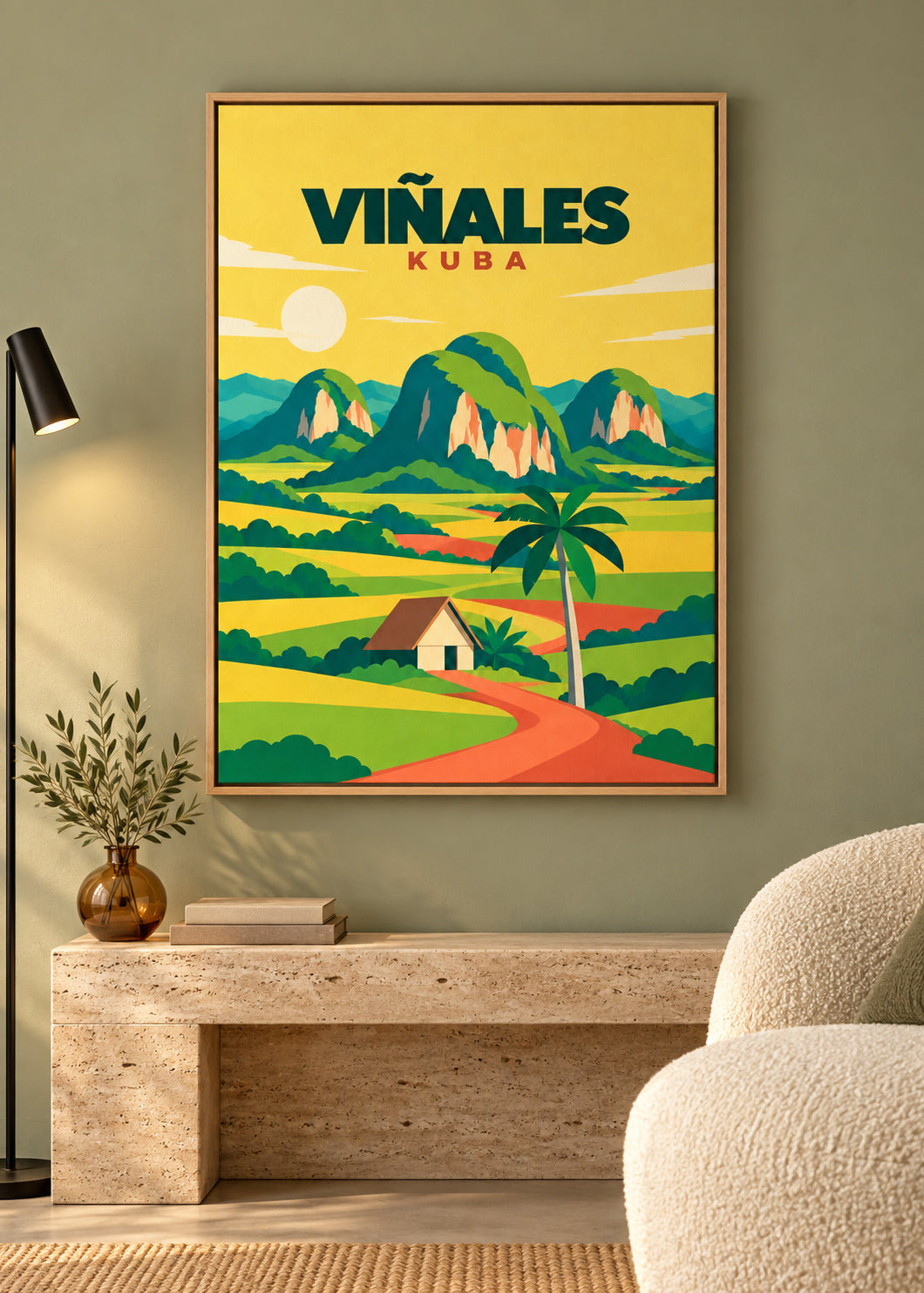Viñales auf Leinwand im Naturholz-Schattenfugenrahmen