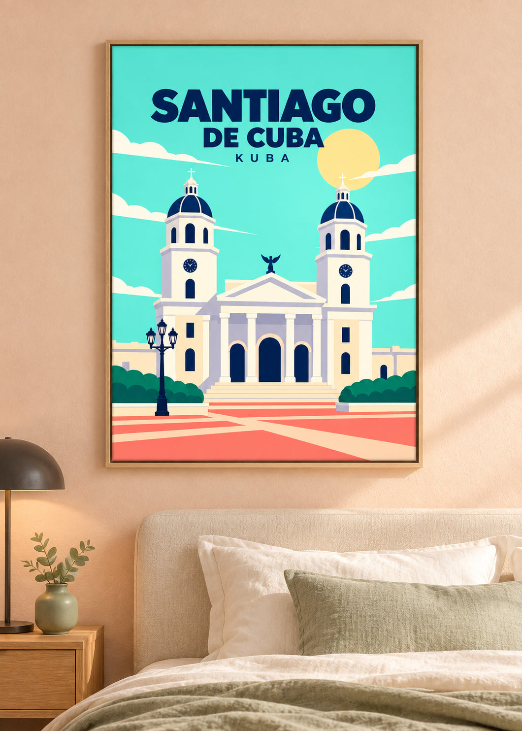 Santiago de Cuba auf Leinwand im Naturholz-Schattenfugenrahmen