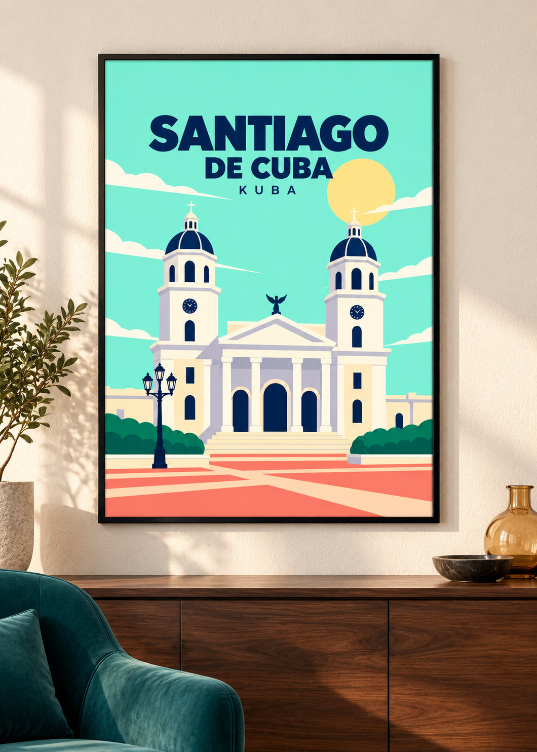 Santiago de Cuba im dünnen schwarzen Rahmen mit klarem Acrylglas