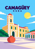 Camagüey, Kuba – geometrische Illustration mit San Juan de Dios und Tinajón