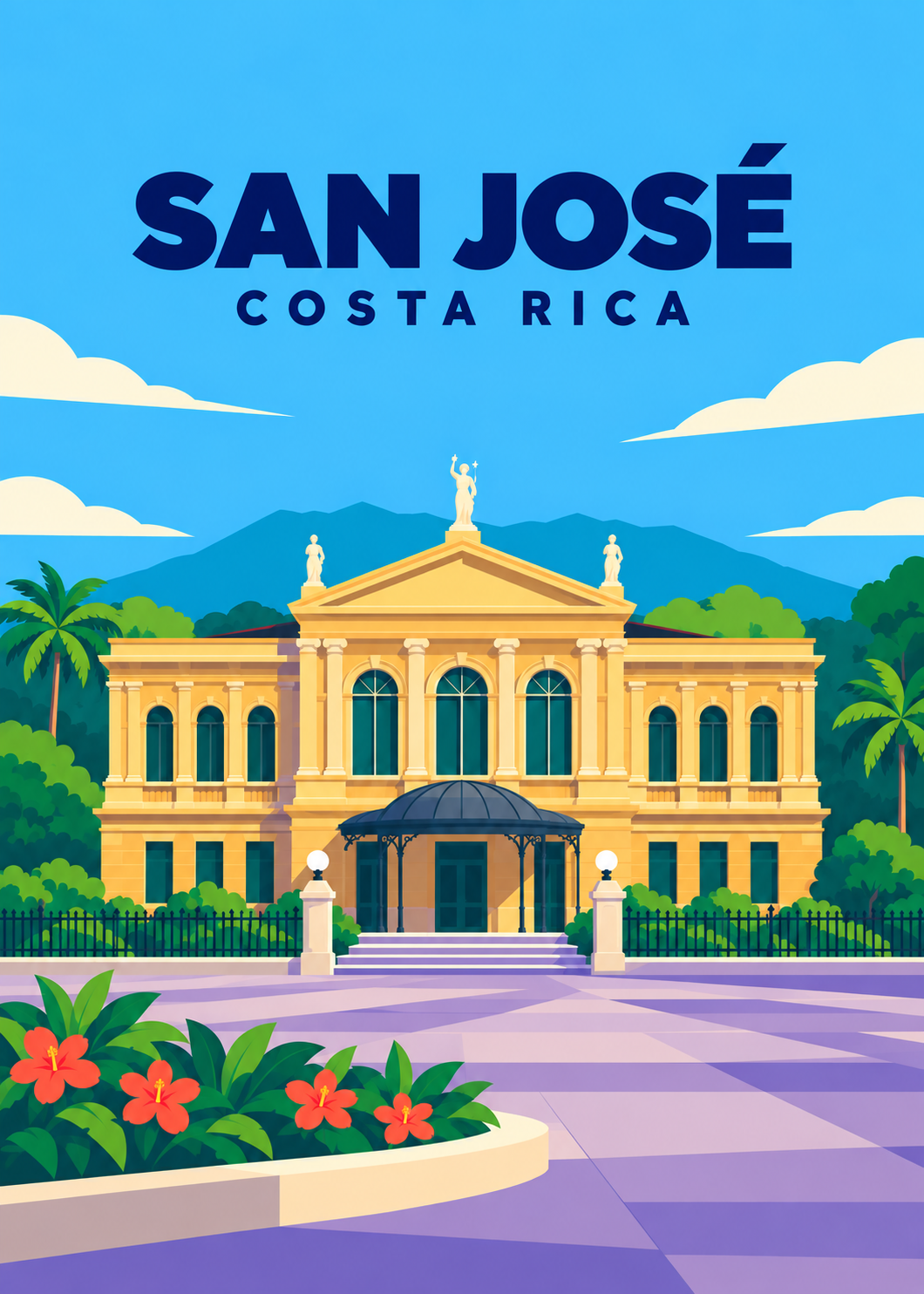 San José, Costa Rica – geometrische Illustration des Teatro Nacional