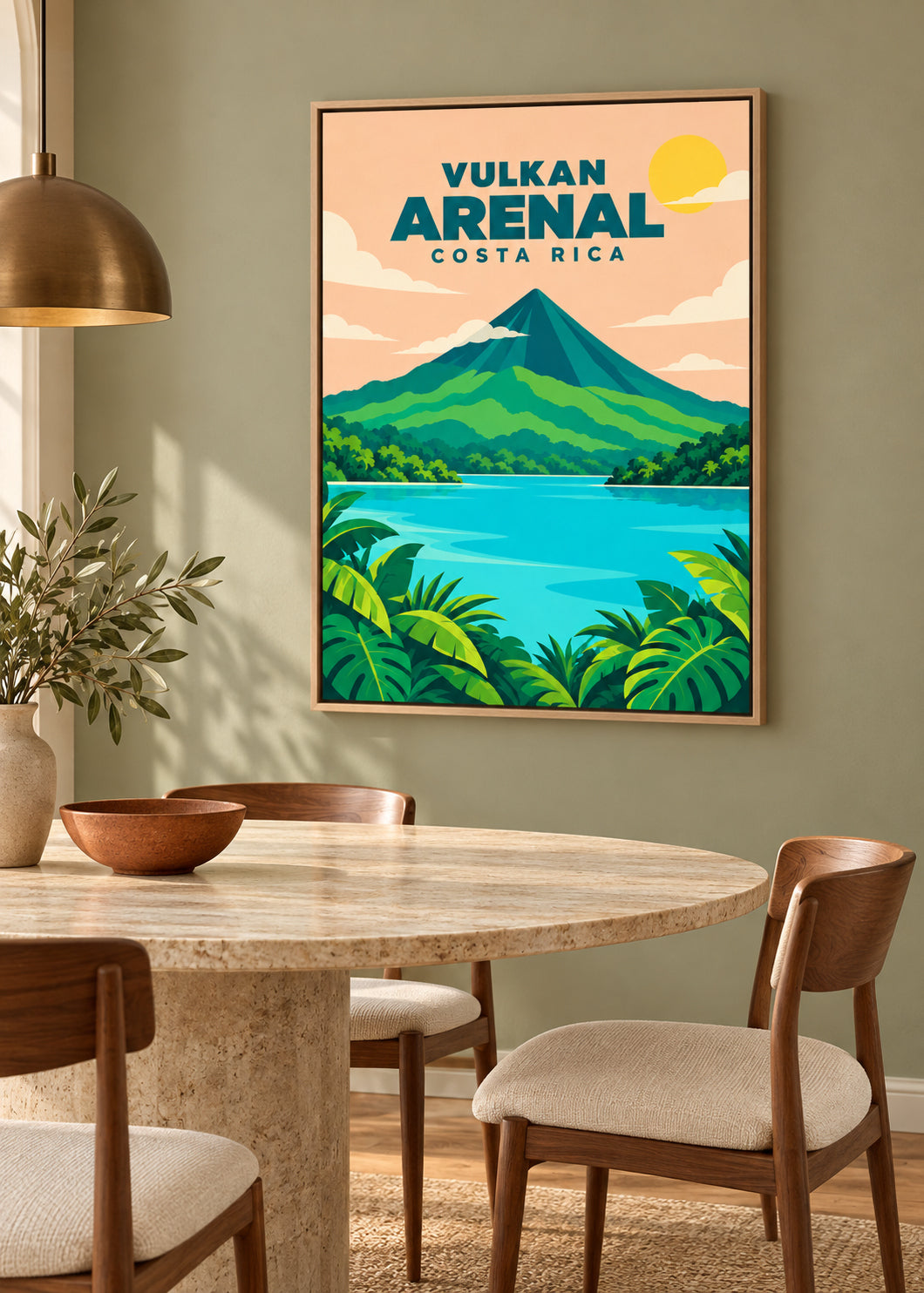 Vulkan Arenal – Leinwand im natürlichen Eichen-Schattenfugenrahmen