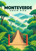 Monteverde, Costa Rica – geometrische Illustration einer Hängebrücke im Nebelwald