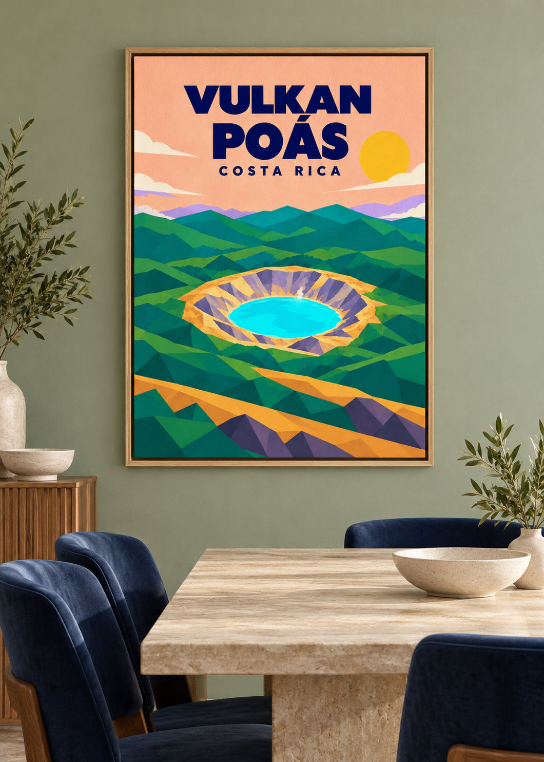 Vulkan Poás – Leinwand im Eichen-Schattenfugenrahmen