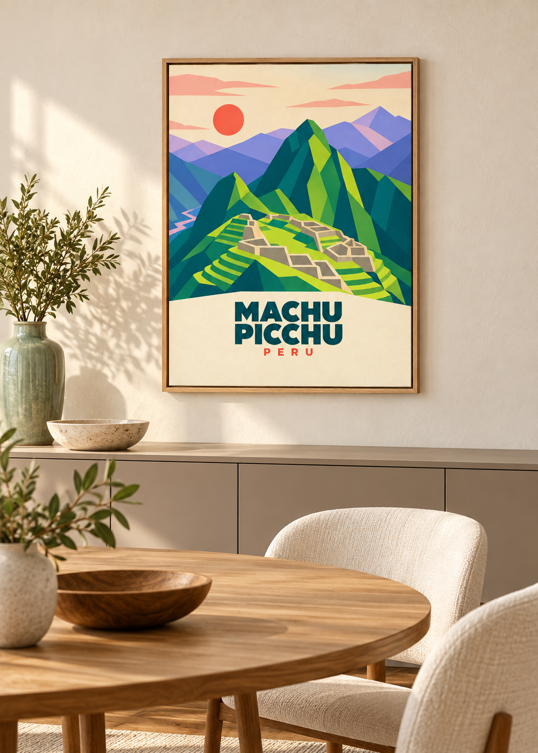 Machu Picchu als Leinwand im Eichen-Schattenfugenrahmen