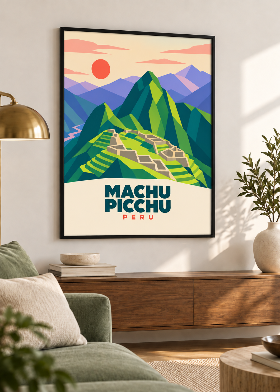 Machu Picchu im dünnen schwarzen Rahmen mit Acrylglas