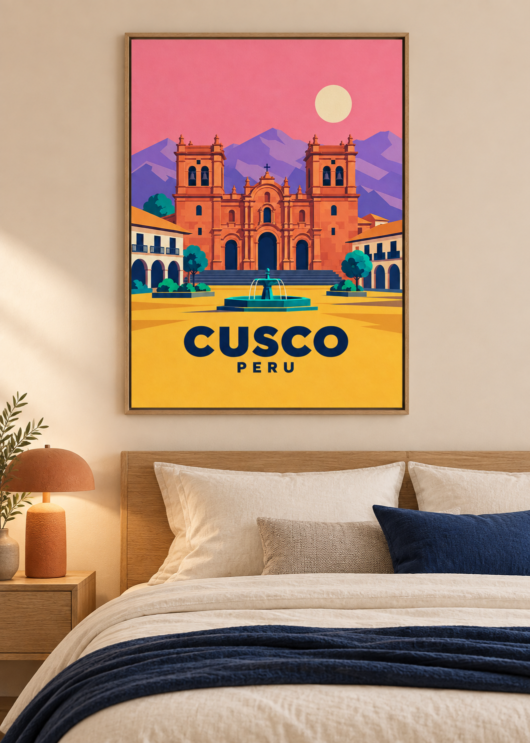 Cusco als Leinwand im Eichen-Schattenfugenrahmen
