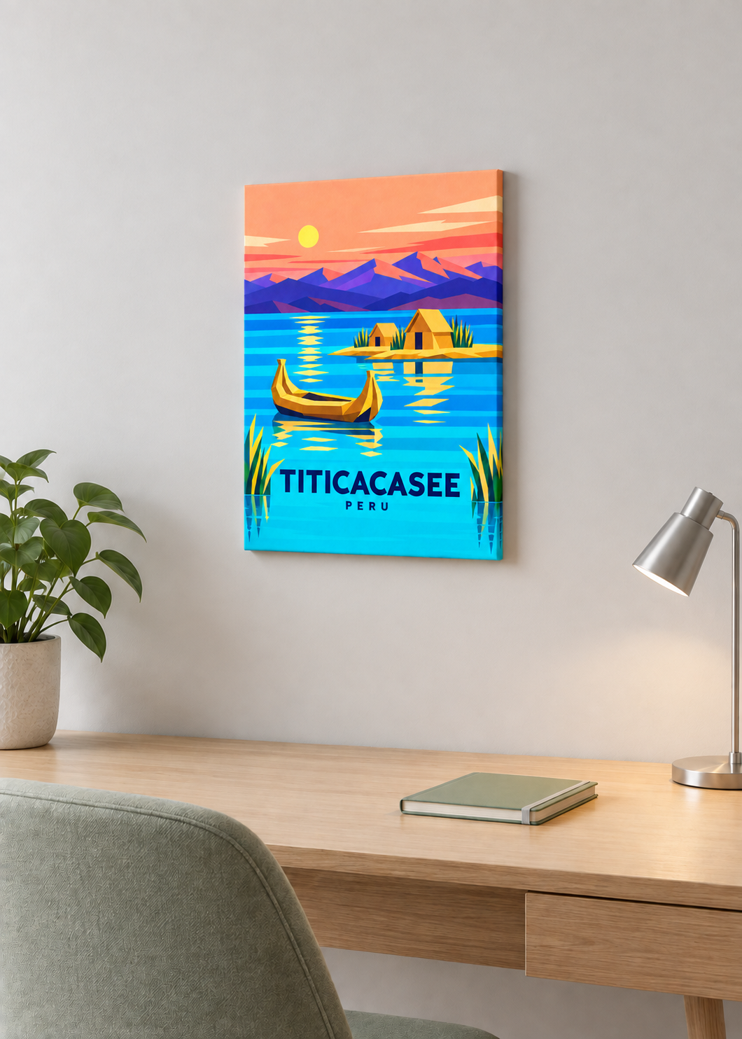 Titicacasee – rahmenlose Slim-Leinwand im modernen Arbeitszimmer