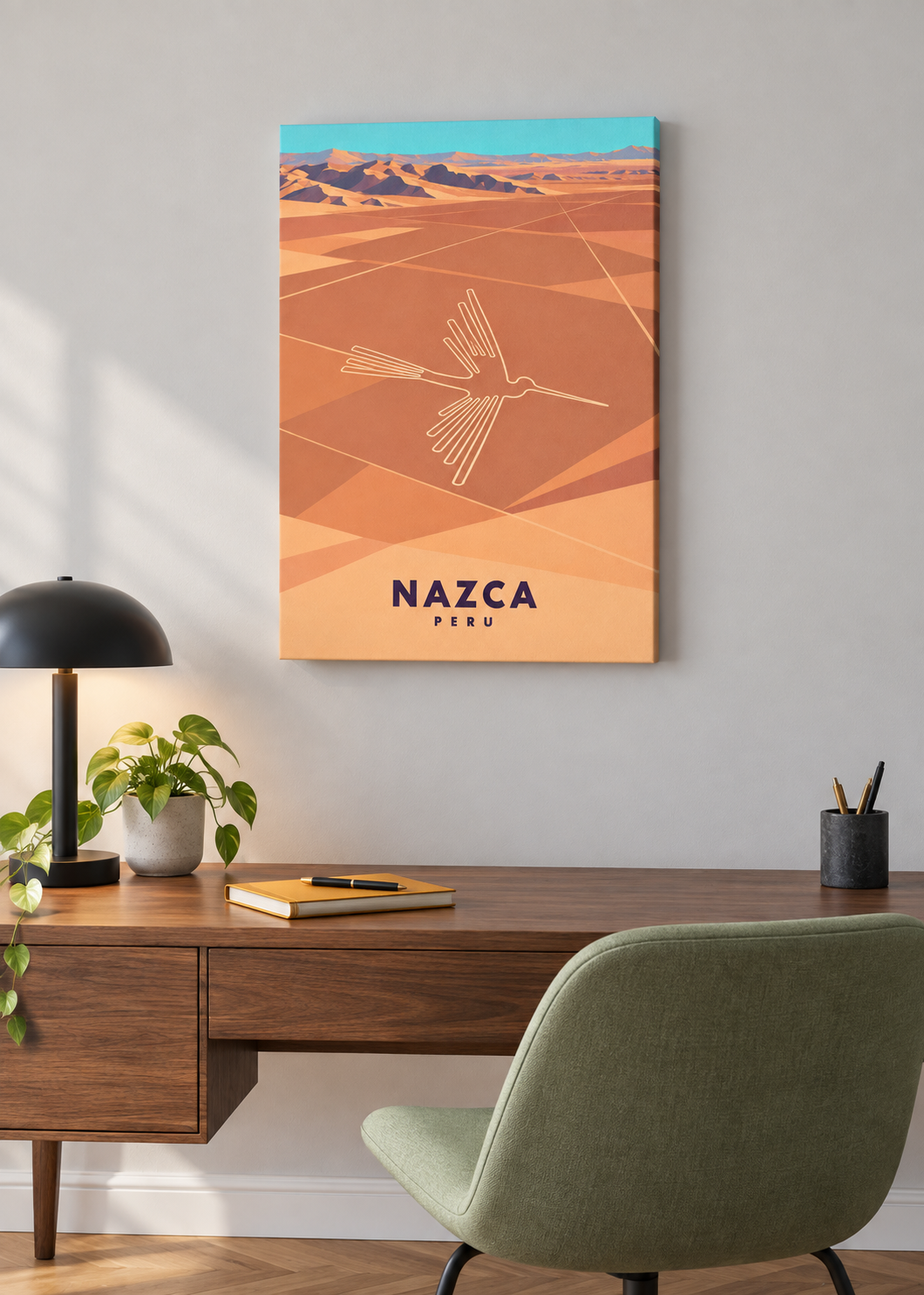 Nazca – rahmenlose Slim-Leinwand im Arbeitszimmer