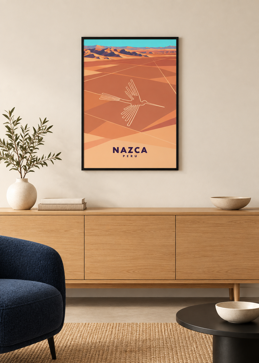 Nazca – Kunstdruck im dünnen schwarzen Rahmen mit Acrylglas