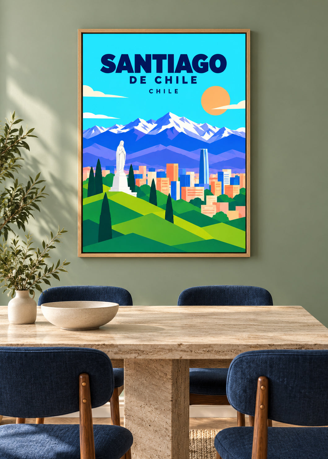 Santiago de Chile – Leinwand im Eichen-Schattenfugenrahmen