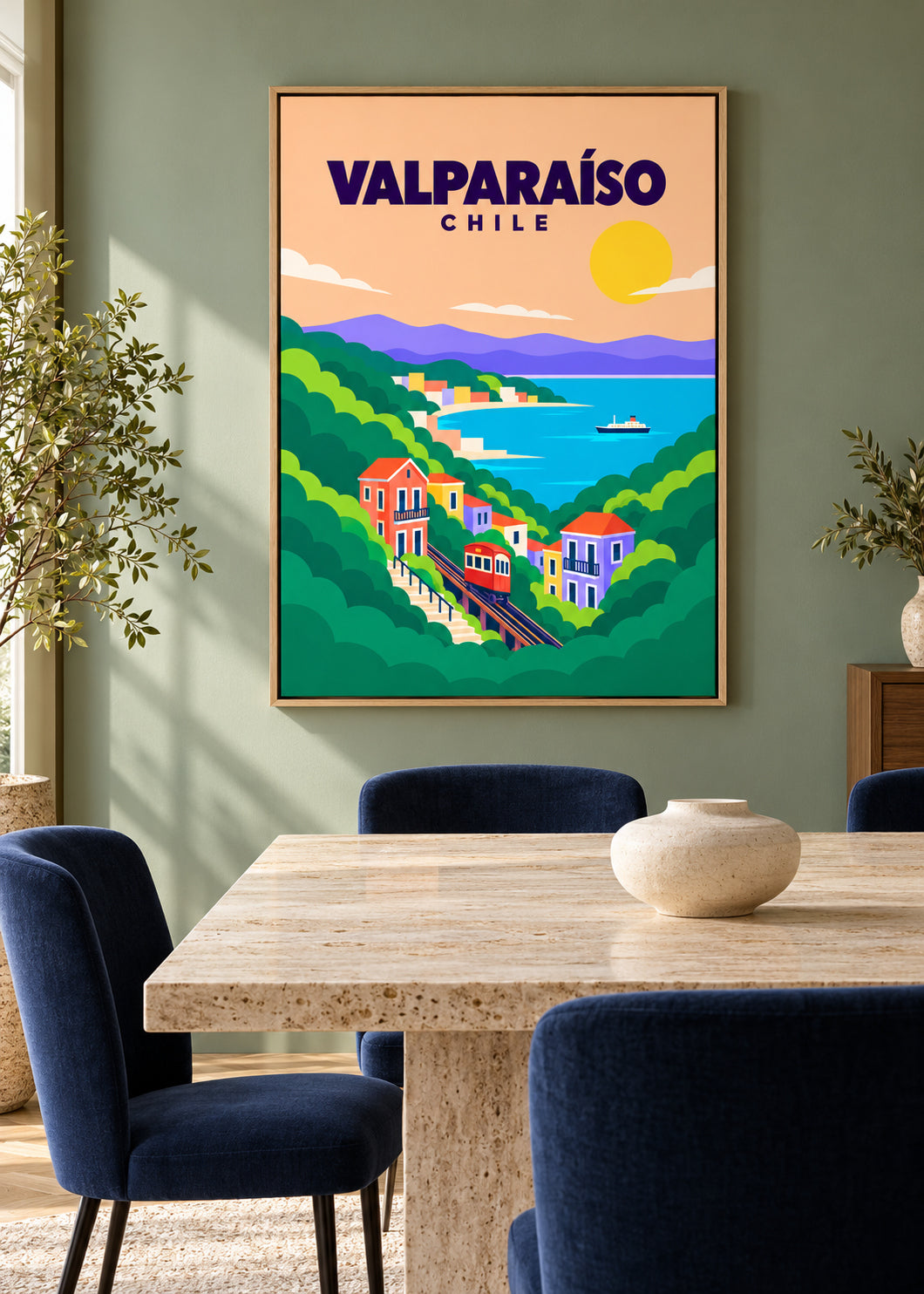 Valparaíso – Leinwand im Eichen-Schattenfugenrahmen