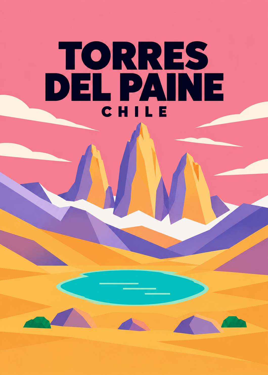 Torres del Paine – geometrische Illustration, Chile