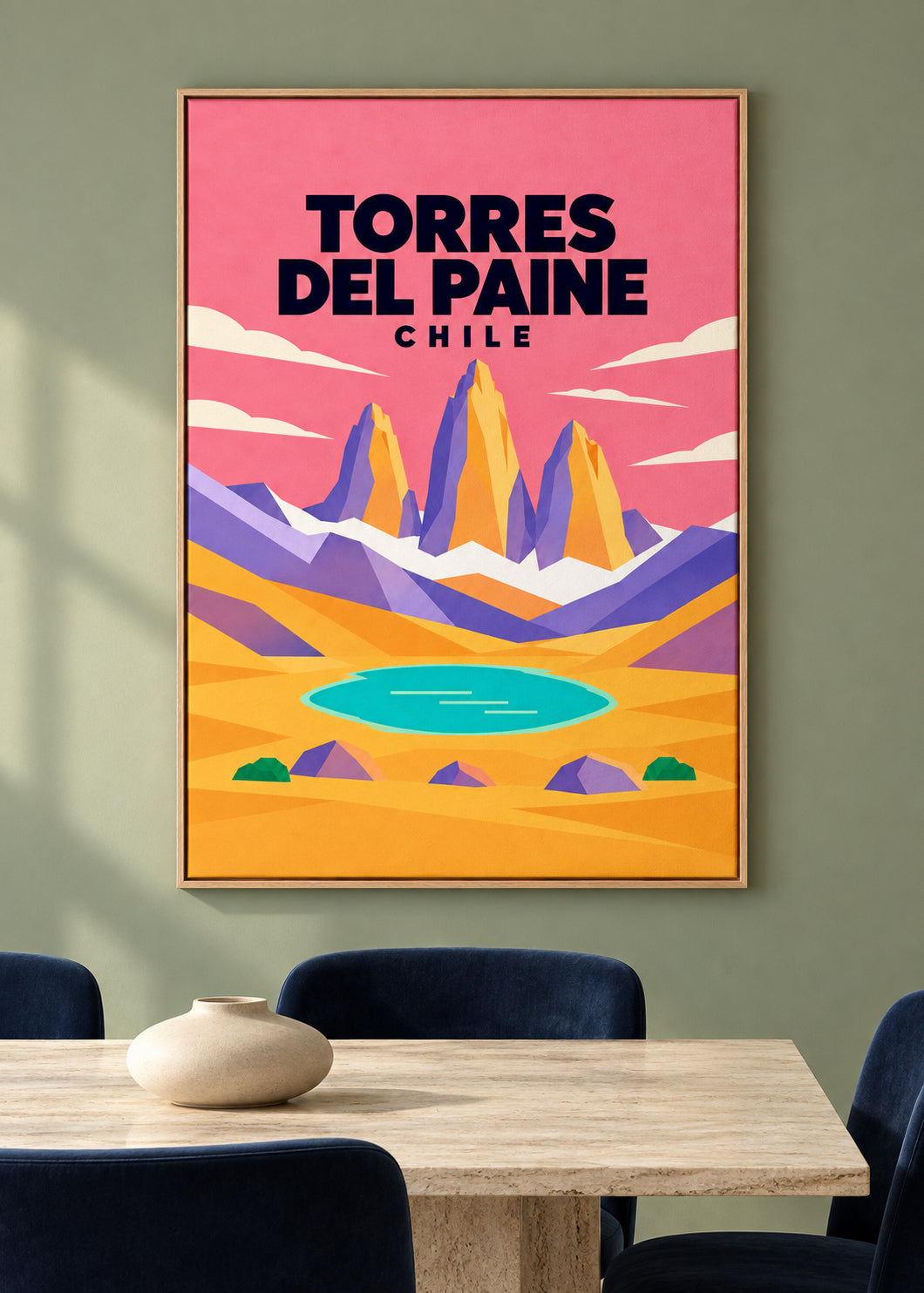 Torres del Paine – Leinwand im Eichen-Schattenfugenrahmen