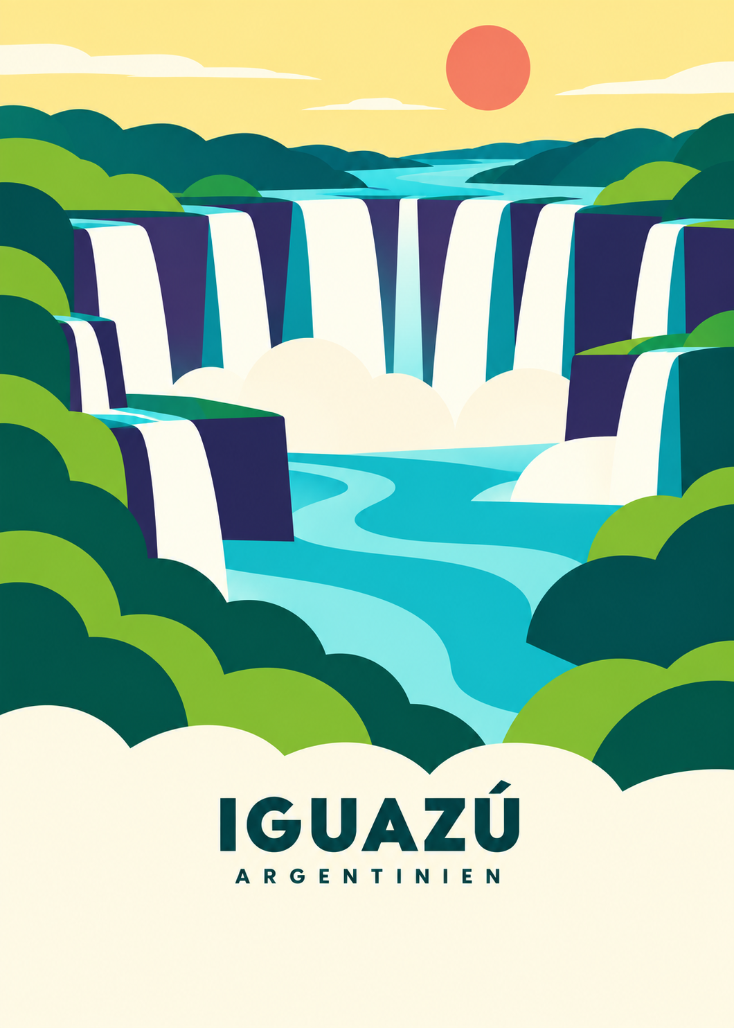 Iguazú, Argentinien – geometrische Illustration der Wasserfälle und des Regenwalds