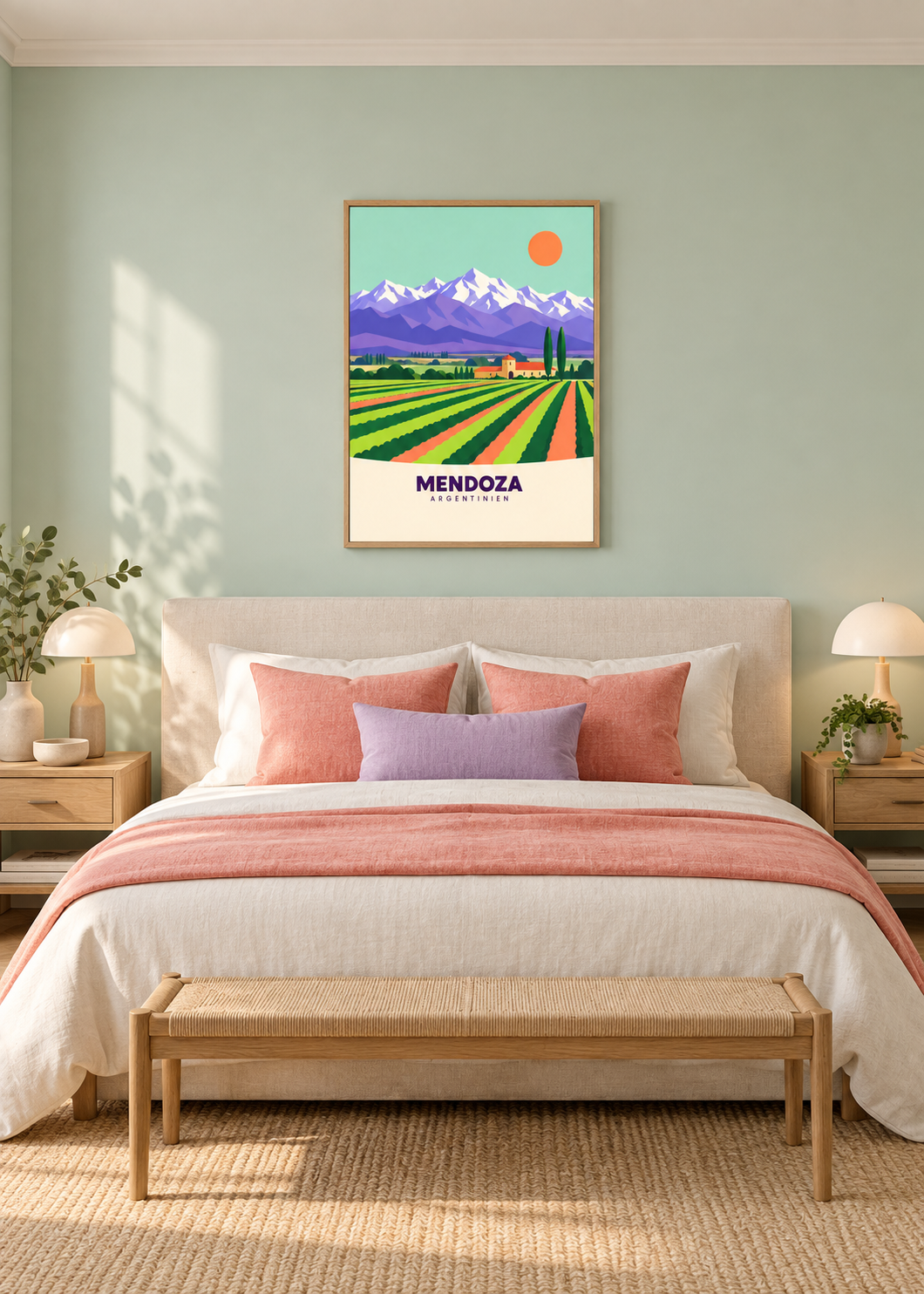 Mendoza als Leinwand im Eichen-Schattenfugenrahmen