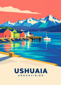 Ushuaia, Argentinien – geometrische Hafenillustration am Beagle-Kanal