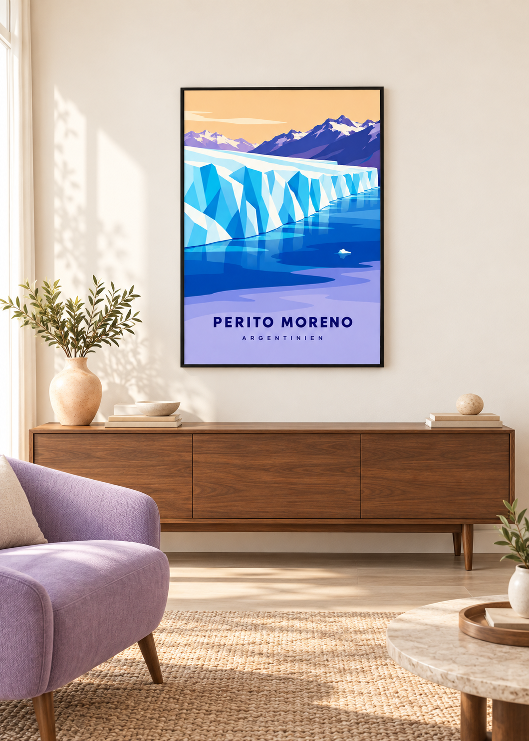 Perito Moreno im dünnen schwarzen Rahmen mit klarem Acryl