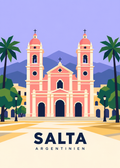 Salta, Argentinien – geometrische Illustration der Kathedrale an der Plaza 9 de Julio