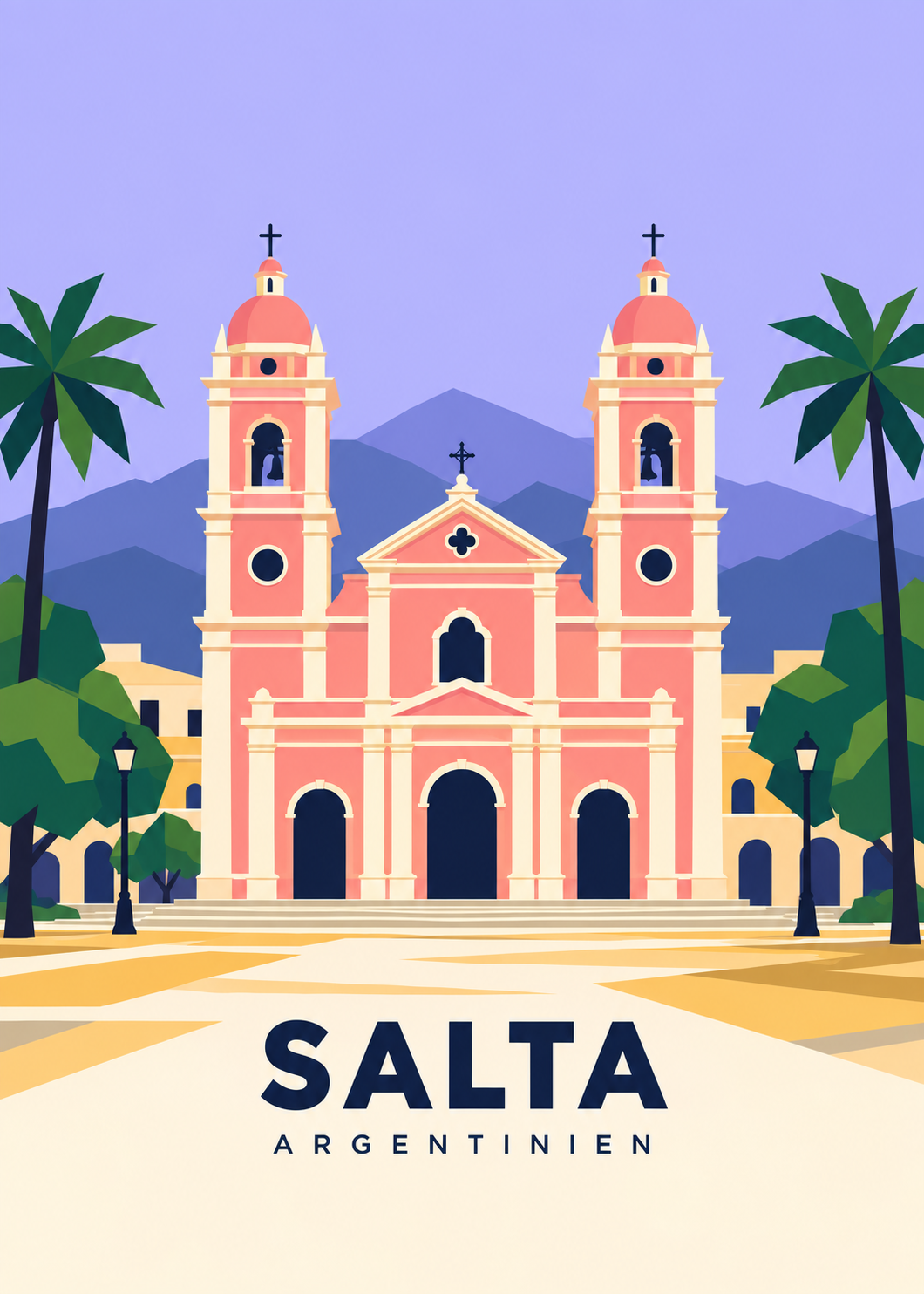 Salta, Argentinien – geometrische Illustration der Kathedrale an der Plaza 9 de Julio