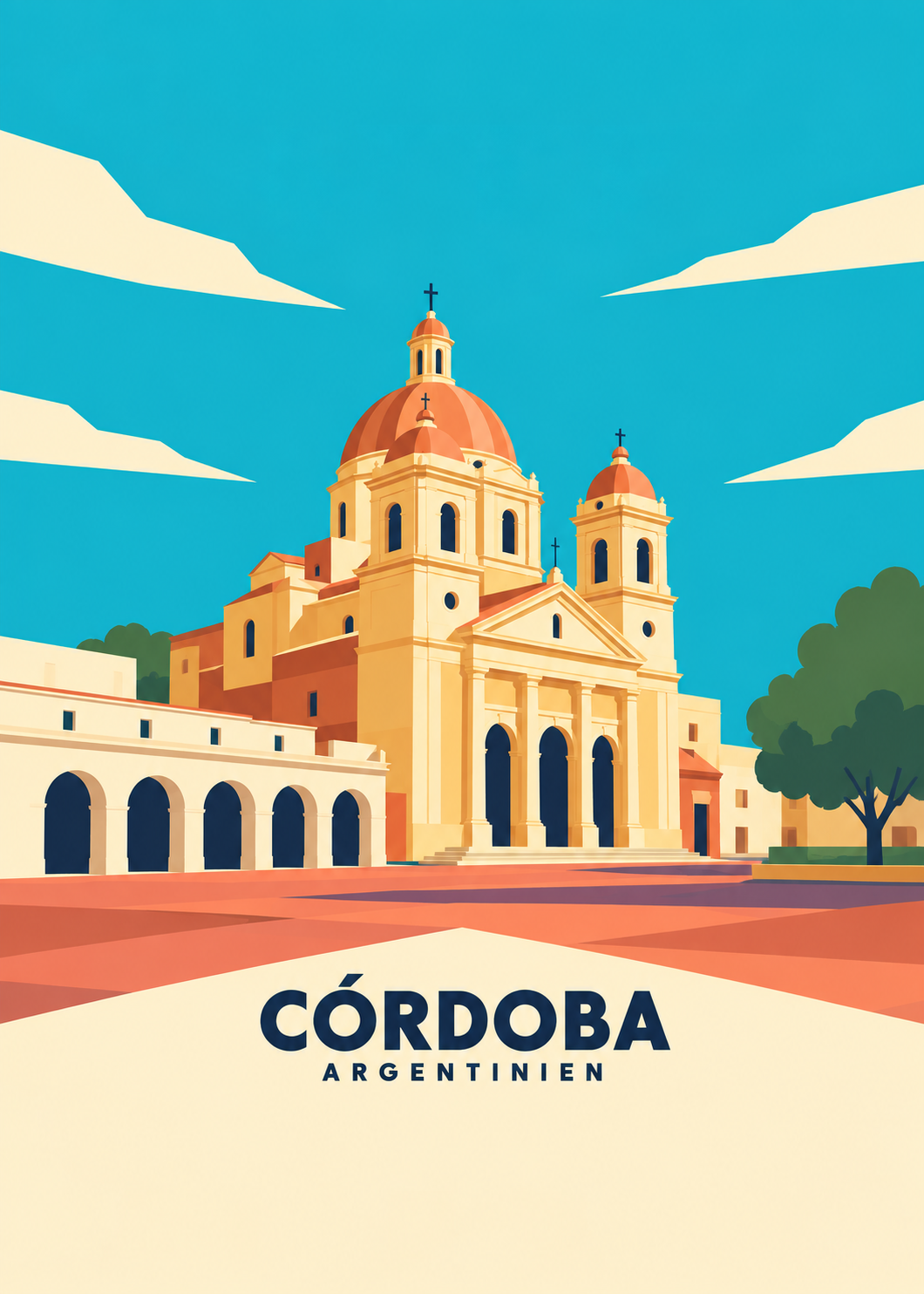 Córdoba, Argentinien – geometrische Illustration der Kathedrale an der Plaza San Martín