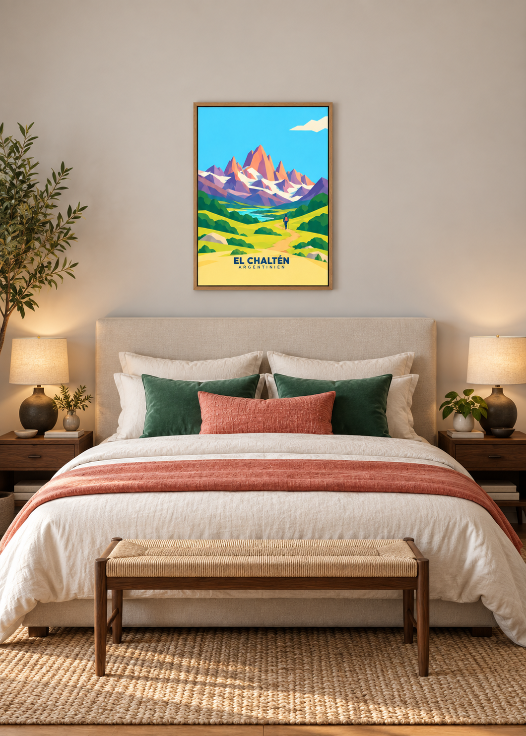 El Chaltén als Leinwand im Eichen-Schattenfugenrahmen