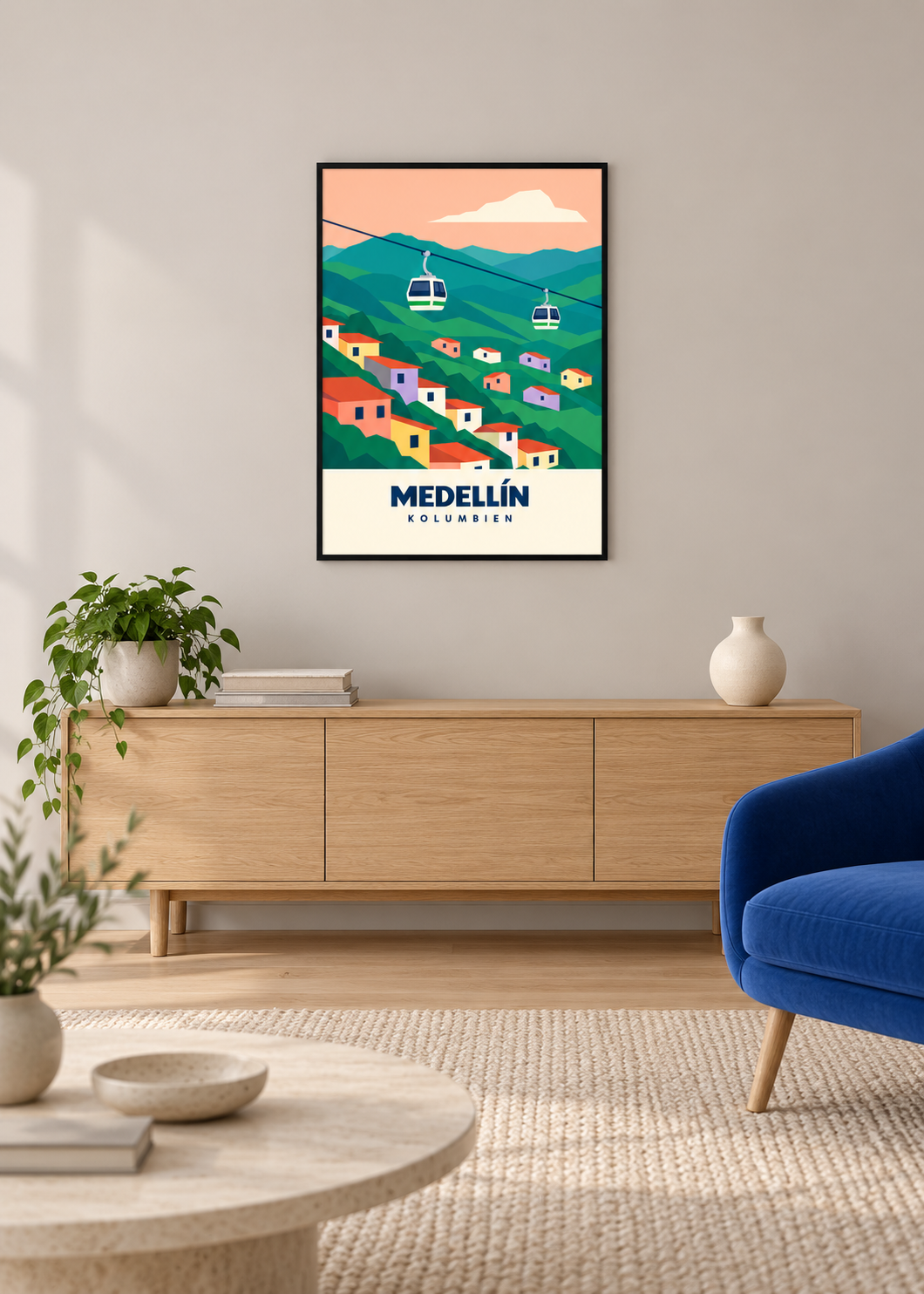 Medellín im schwarzen Rahmen mit Acrylglas