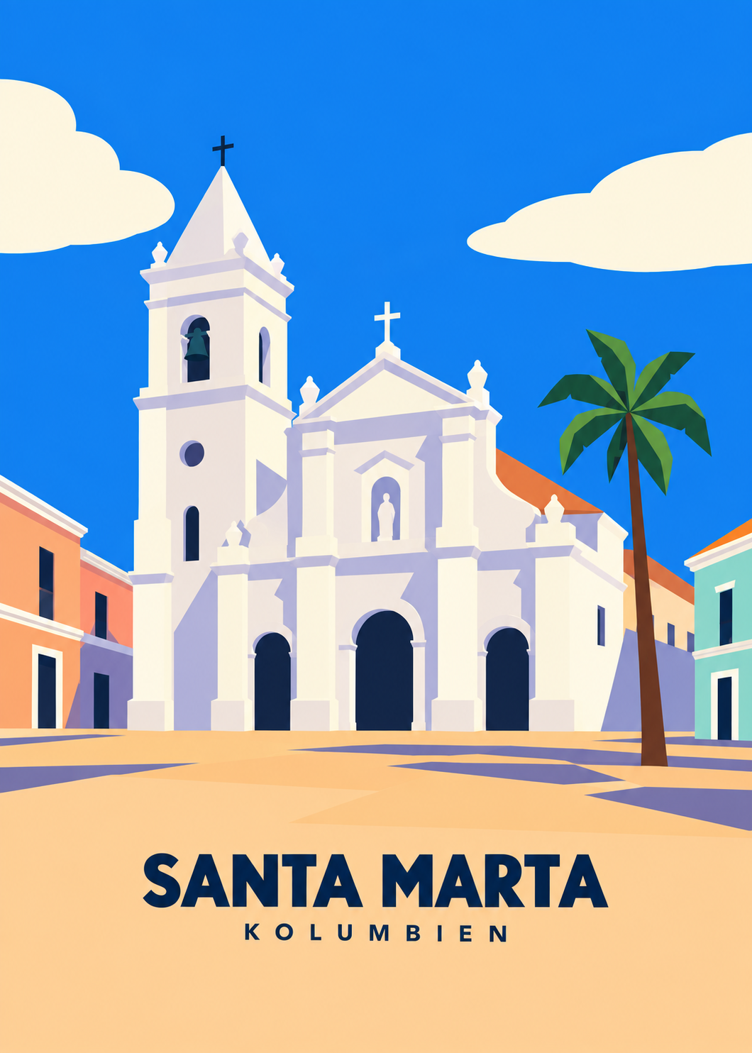 Santa Marta – geometrische Illustration der Kathedrale in Kolumbien