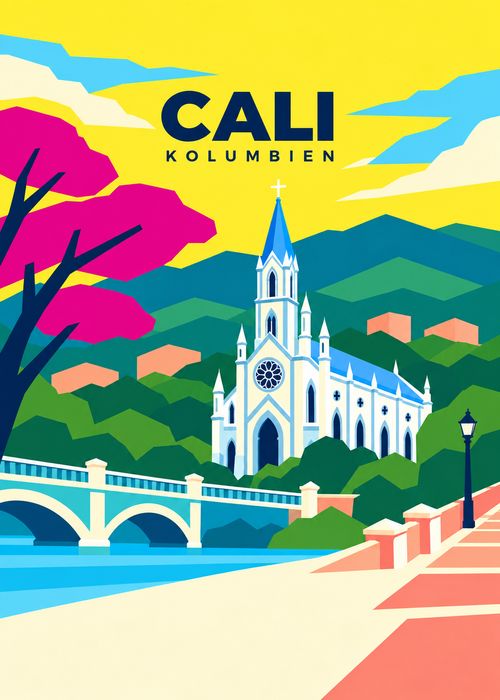 Cali – geometrische Illustration der Kirche La Ermita in Kolumbien