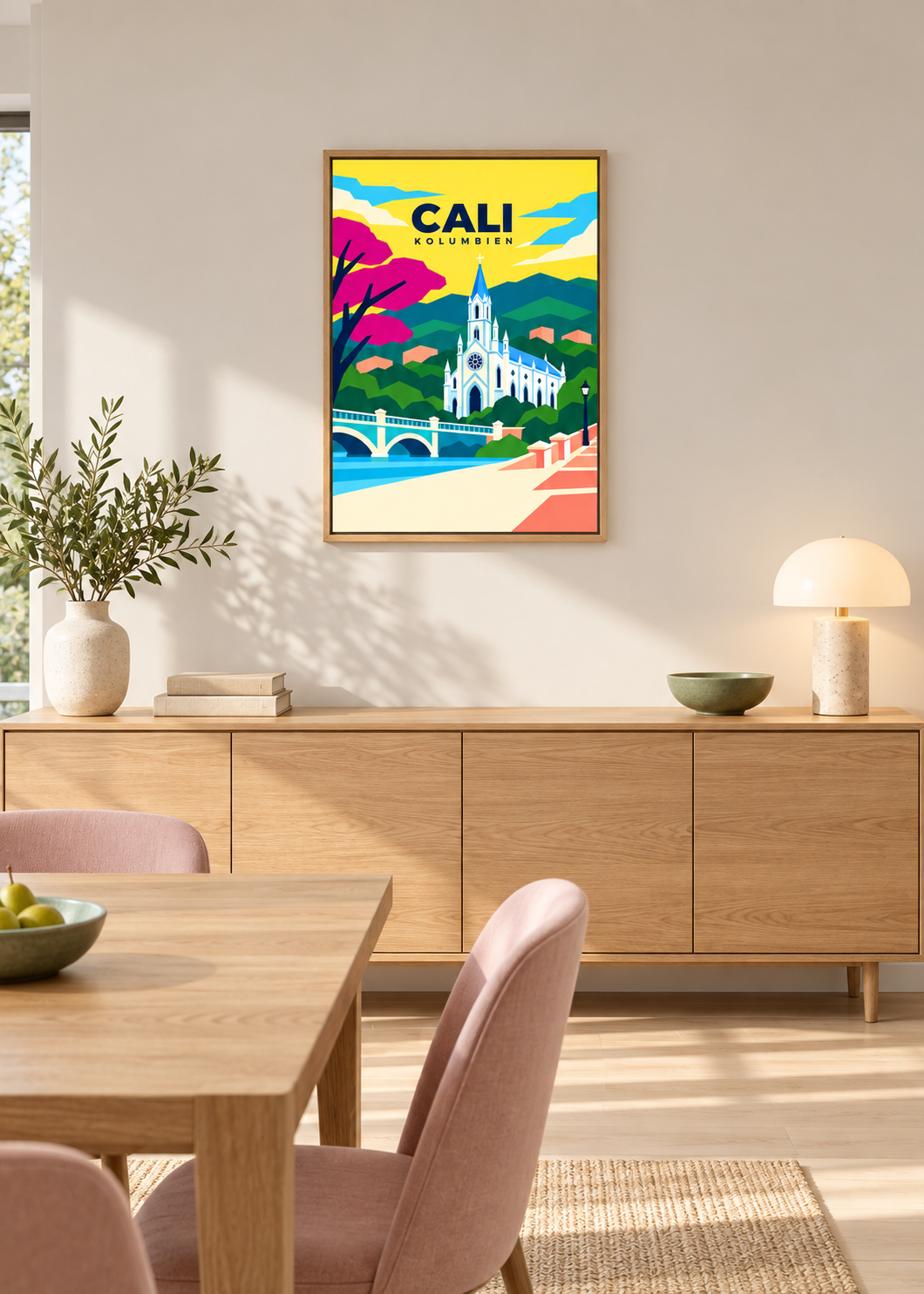 Cali auf Leinwand im Eichen-Schattenfugenrahmen
