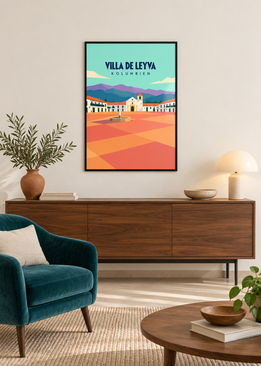 Villa de Leyva im dünnen schwarzen Rahmen mit klarem Acryl