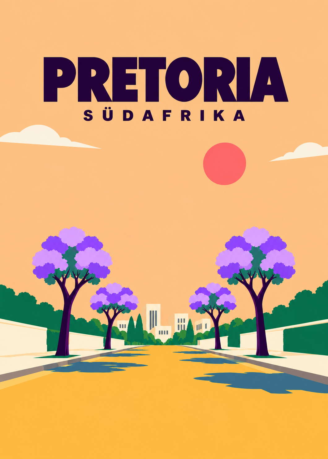 Pretoria – geometrische Jacaranda-Allee in Südafrika