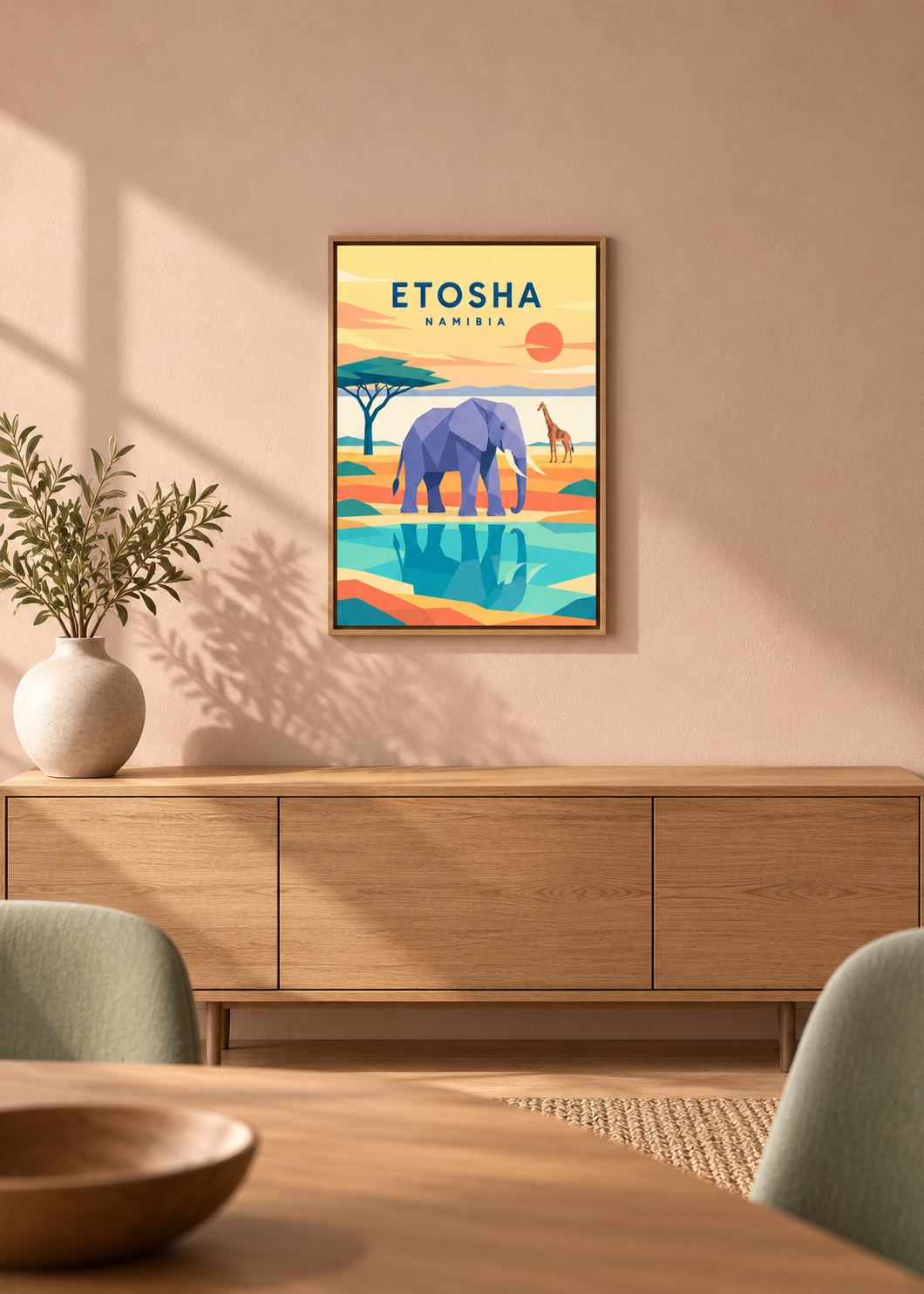 Etosha – Leinwand im dünnen Eichen-Schattenfugenrahmen