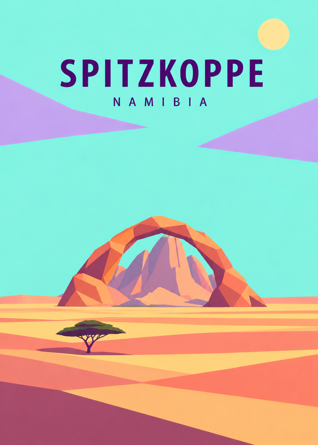 Spitzkoppe, Namibia – geometrische Illustration mit Felsbogen und Granitspitzen