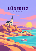 Lüderitz, Namibia – geometrische Illustration mit Felsenkirche und Hafen