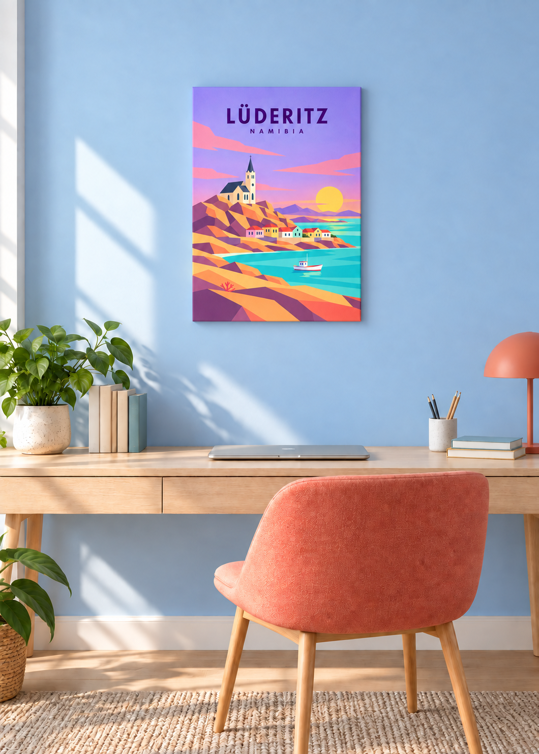 Lüderitz – rahmenlose Slim-Leinwand im modernen Arbeitszimmer